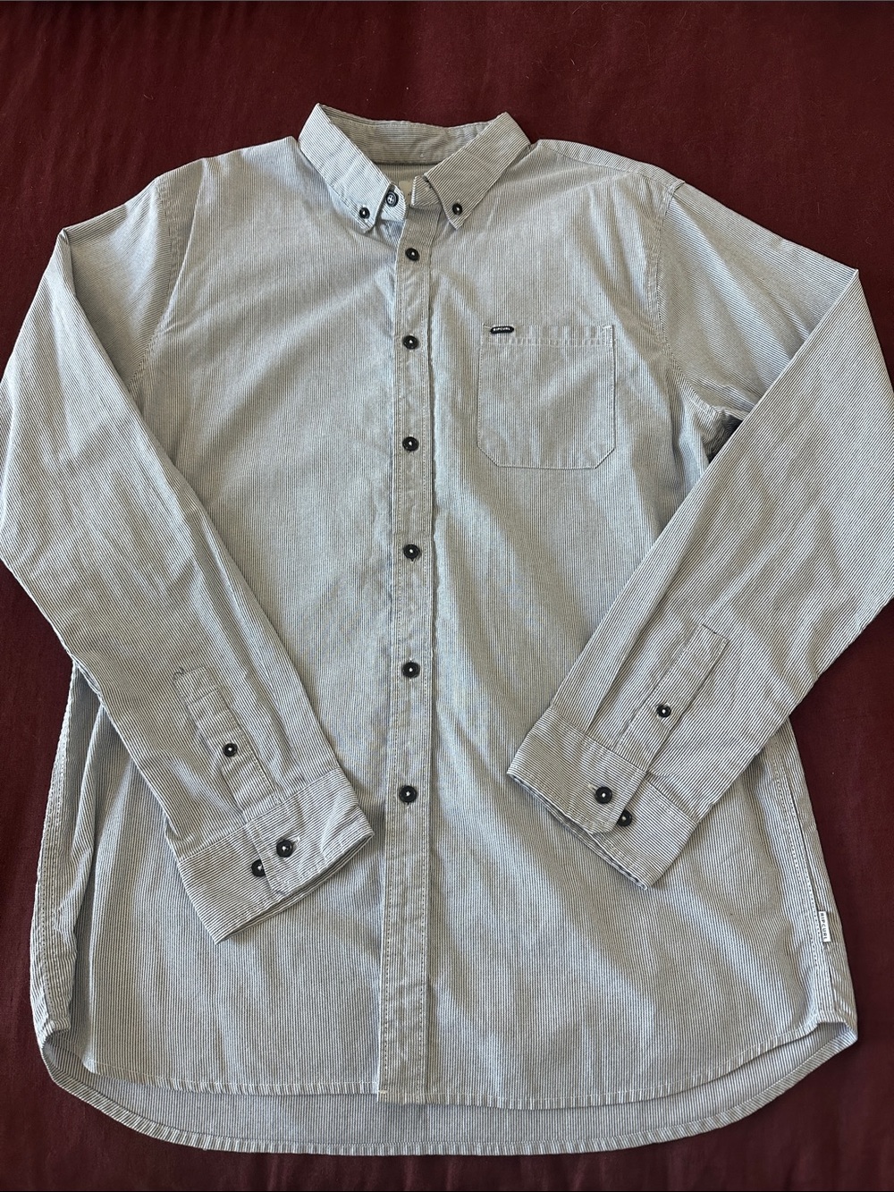 Men's Large Light Gray Stripe Rip Curl Button-Down Shirt - Classic Long Sleeve